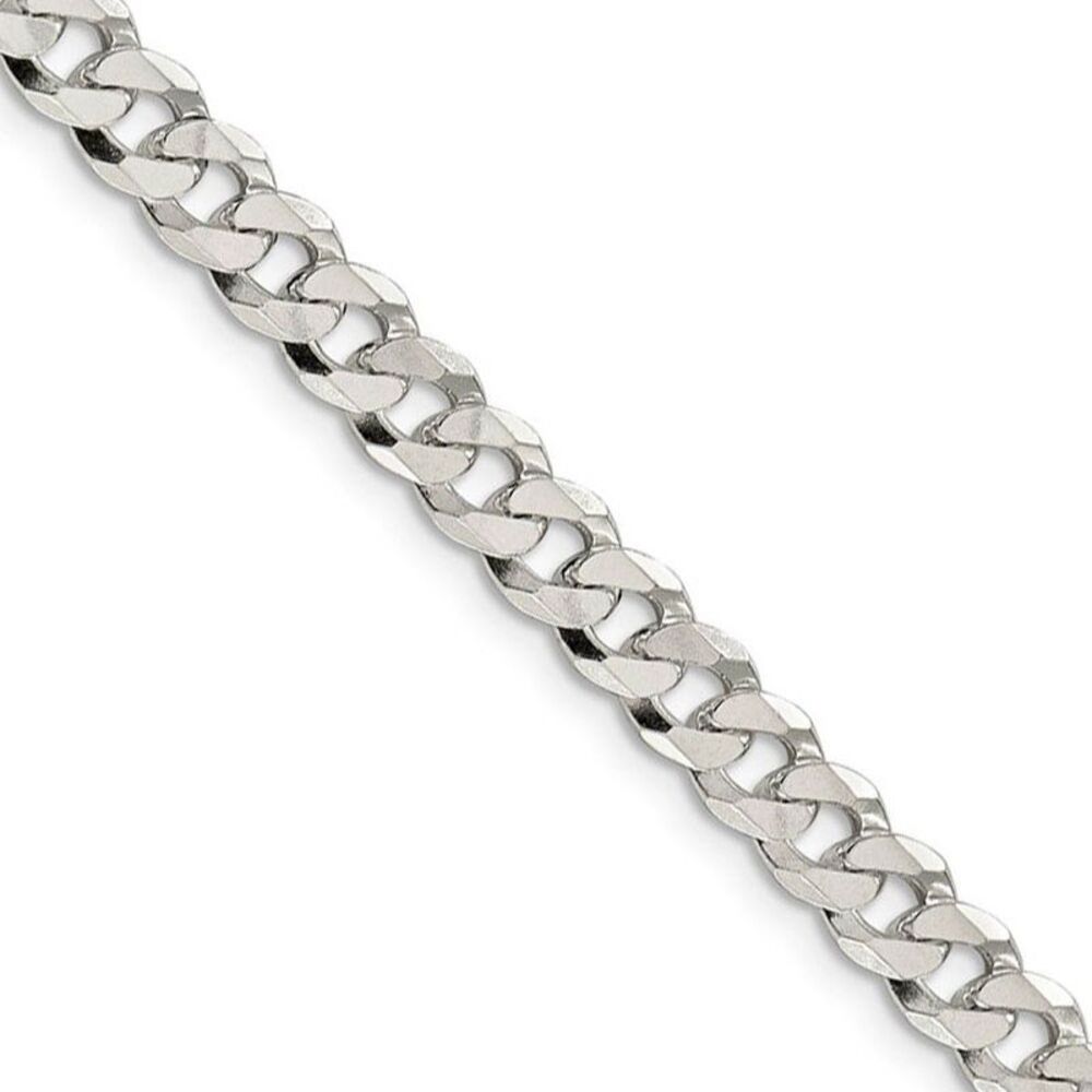6mm, Sterling Silver, Solid Beveled Curb Chain Necklace, 18 Inch